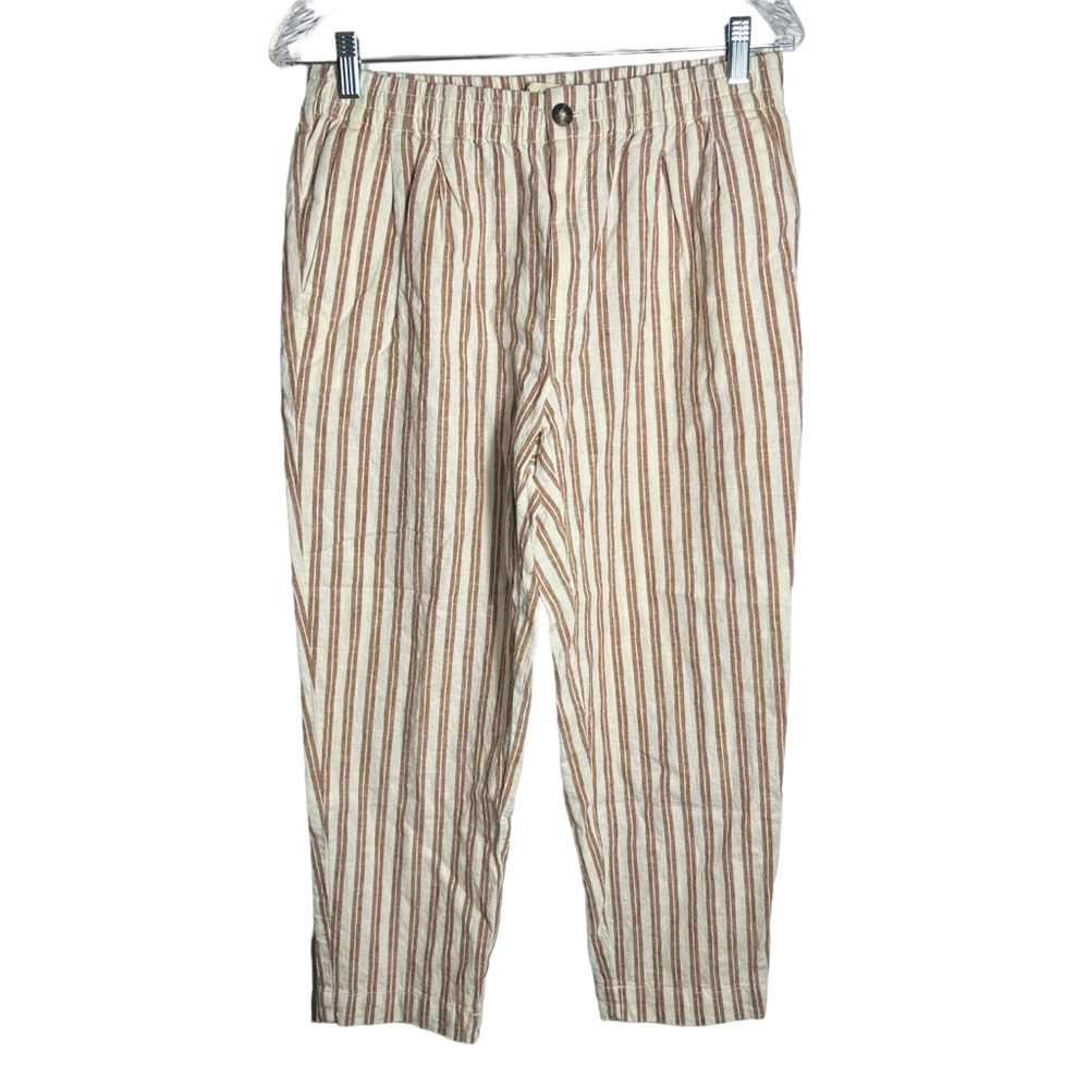 Madewell Linen‑Cotton Track Trousers Striped Brown/Ivory, Small